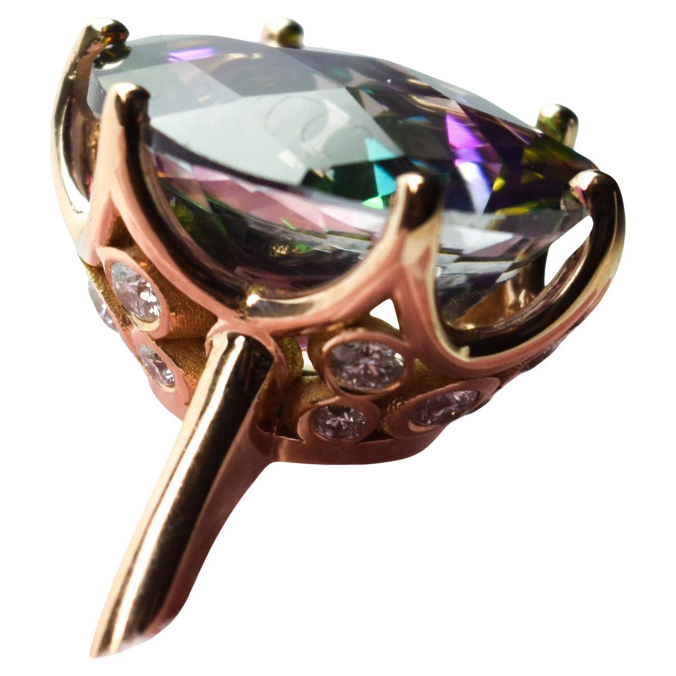 Topaz Diamond ring 14KT gold cocktail ring custom basket Natural diamonds