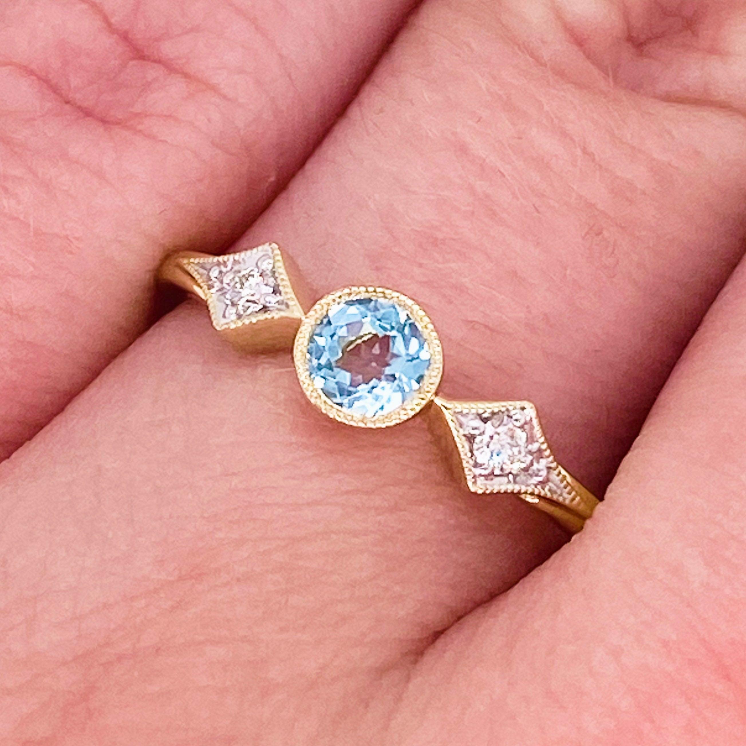 For Sale:  Topaz Diamond Ring, Swiss Blue Three-Stone Ring Bezel Set w .42 Carats 2
