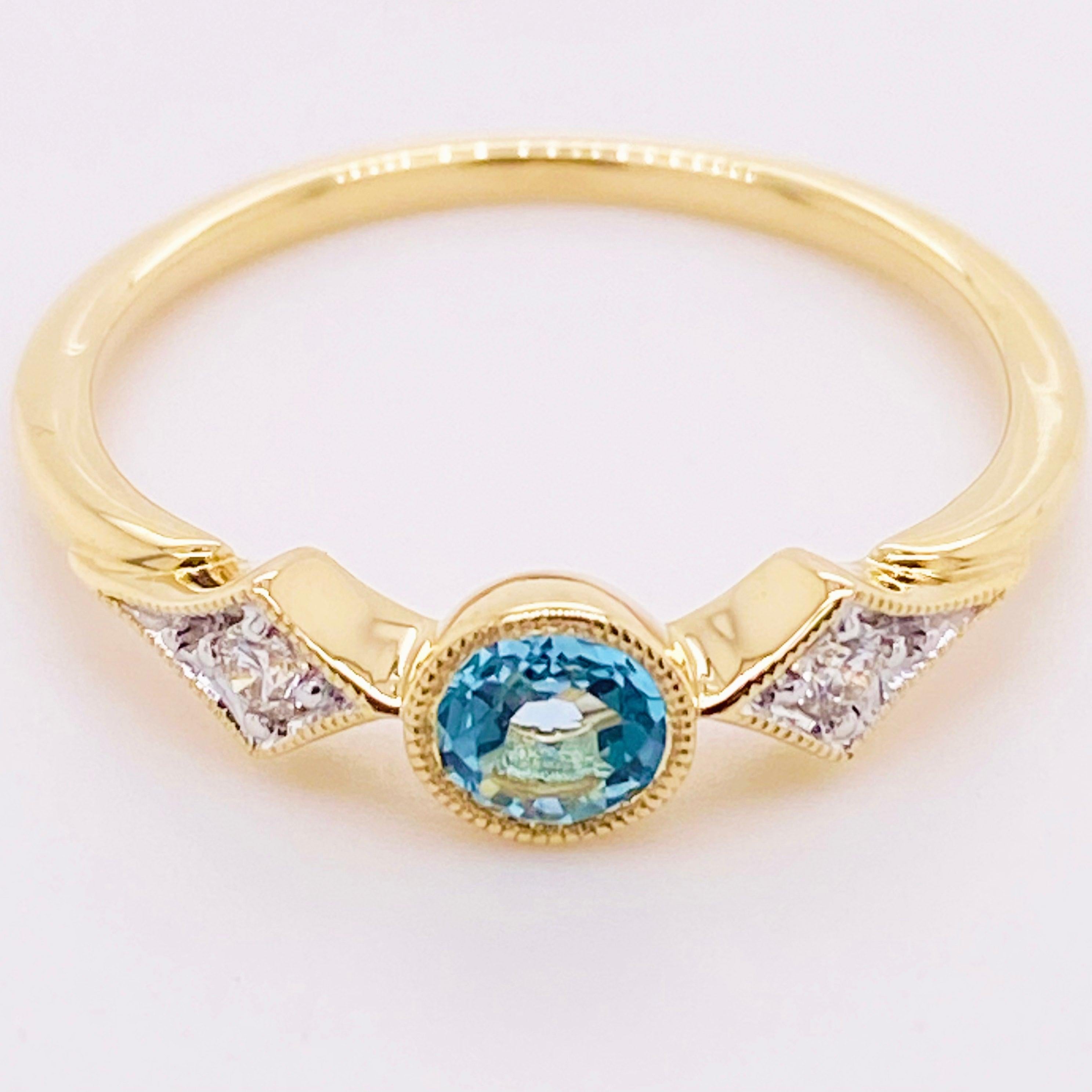For Sale:  Topaz Diamond Ring, Swiss Blue Three-Stone Ring Bezel Set w .42 Carats 3