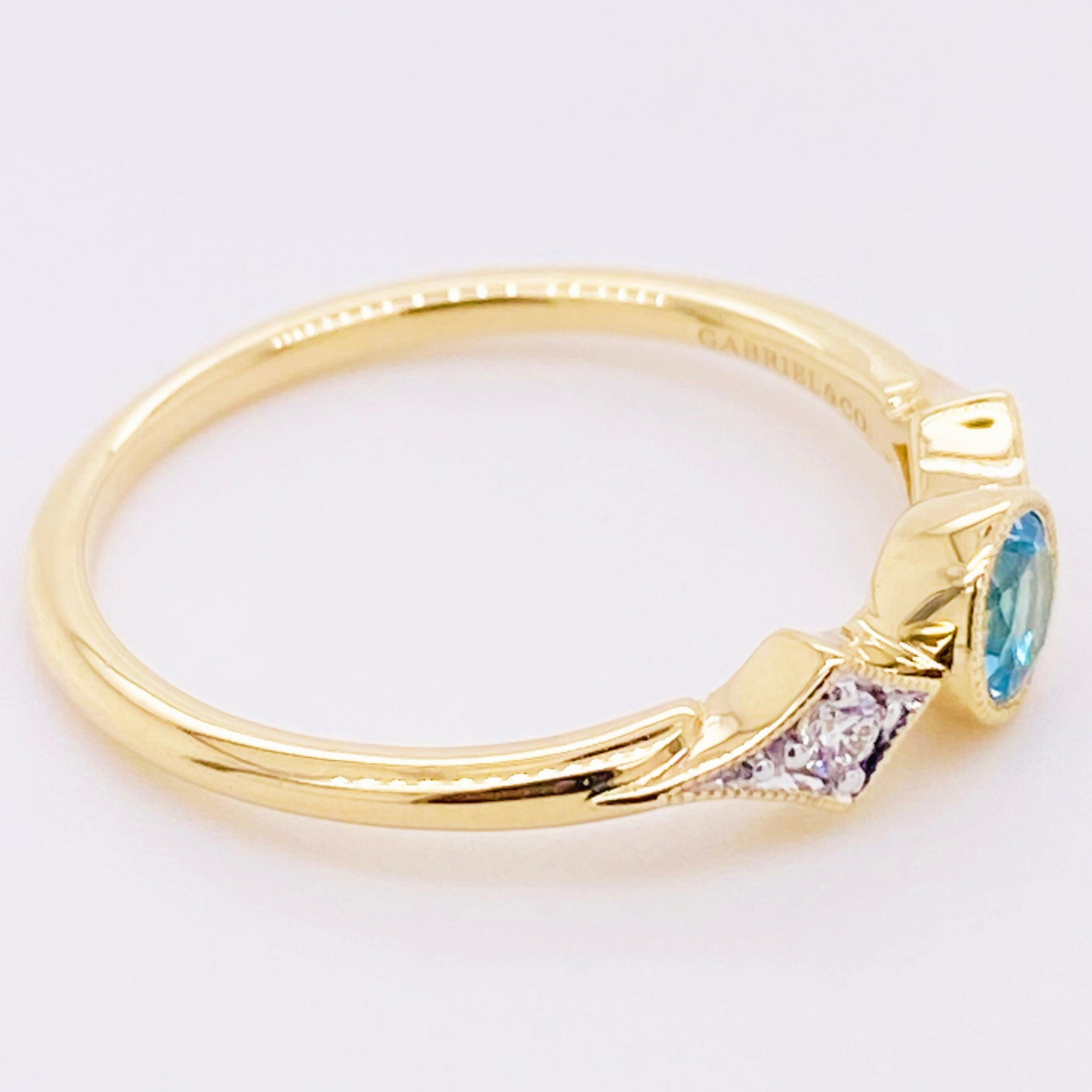 For Sale:  Topaz Diamond Ring, Swiss Blue Three-Stone Ring Bezel Set w .42 Carats 4