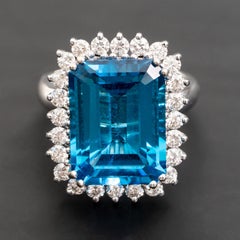 Topaz Diamond Statement Ring, 13.00 Carat Swiss Blue Topaz, 1.34 Carat Diamonds