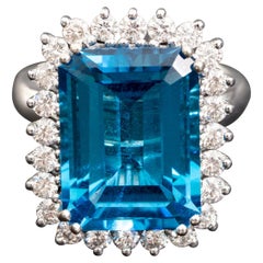 Topas-Diamant-Statement-Ring, 13.00 Karat Schweizer Blautopas, 1,34 Karat Diamanten