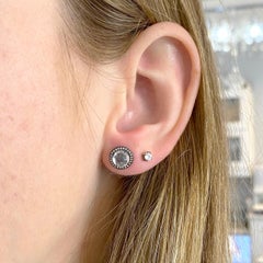 Topaz Diamond Studs Earrings, Halo of Diamonds, 2.50 Carat White Topaz, Black