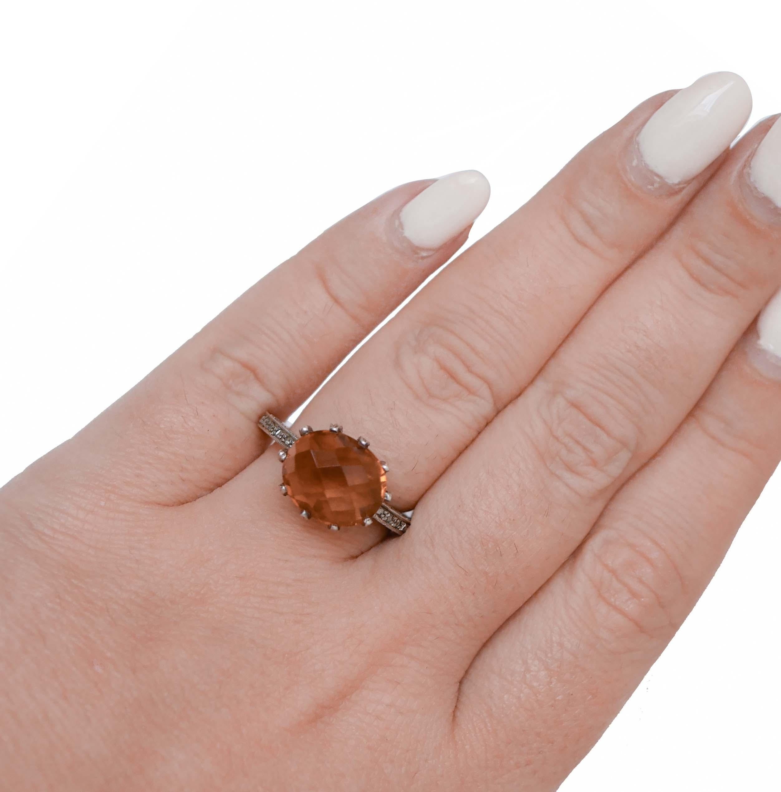 Topaz, Diamonds, 14 Karat Rose Gold and Silver Ring. In New Condition For Sale In Marcianise, Marcianise (CE)