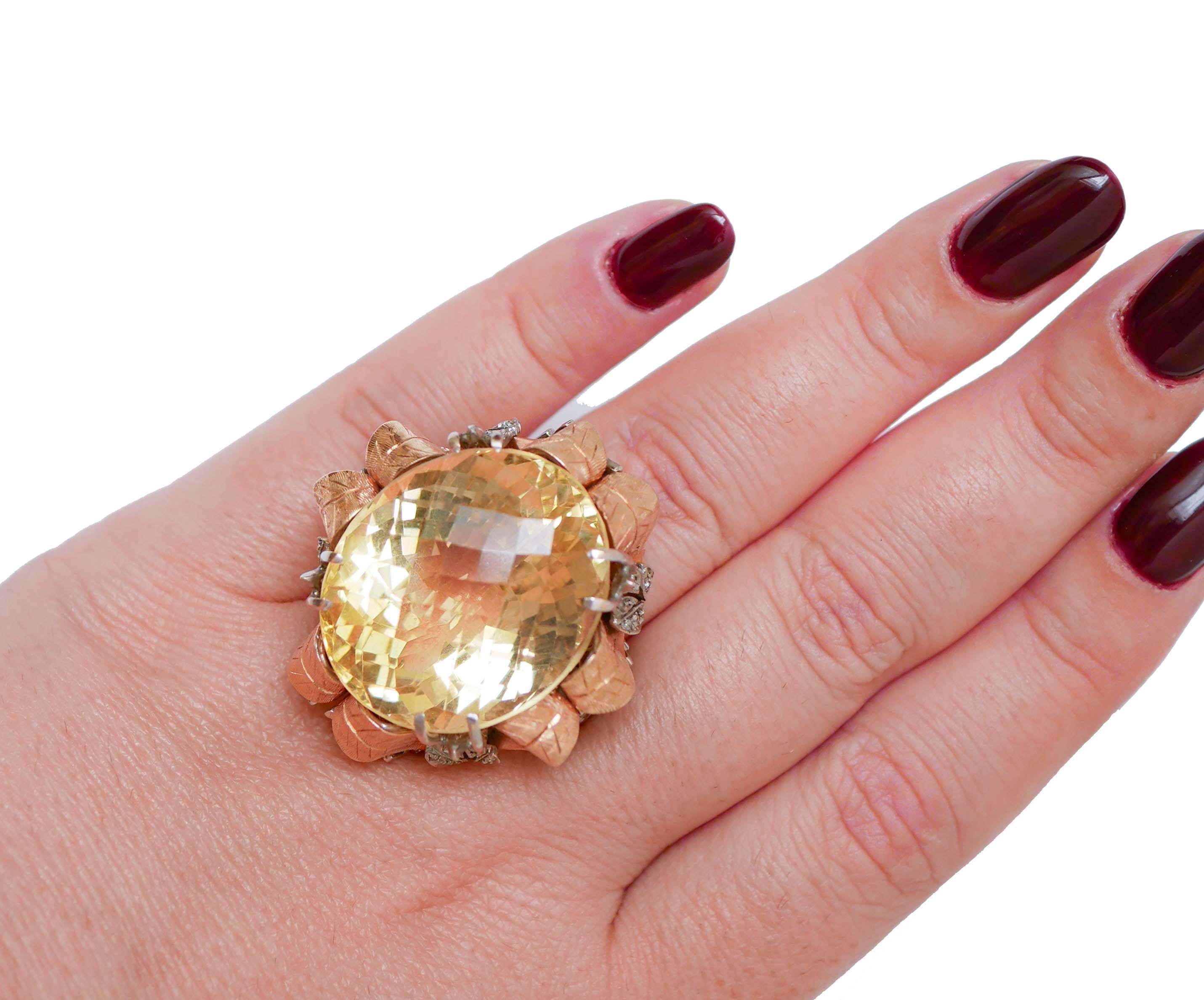 Topaz, Diamonds, 14 Karat White Gold and Rose Gold Ring. In Good Condition For Sale In Marcianise, Marcianise (CE)