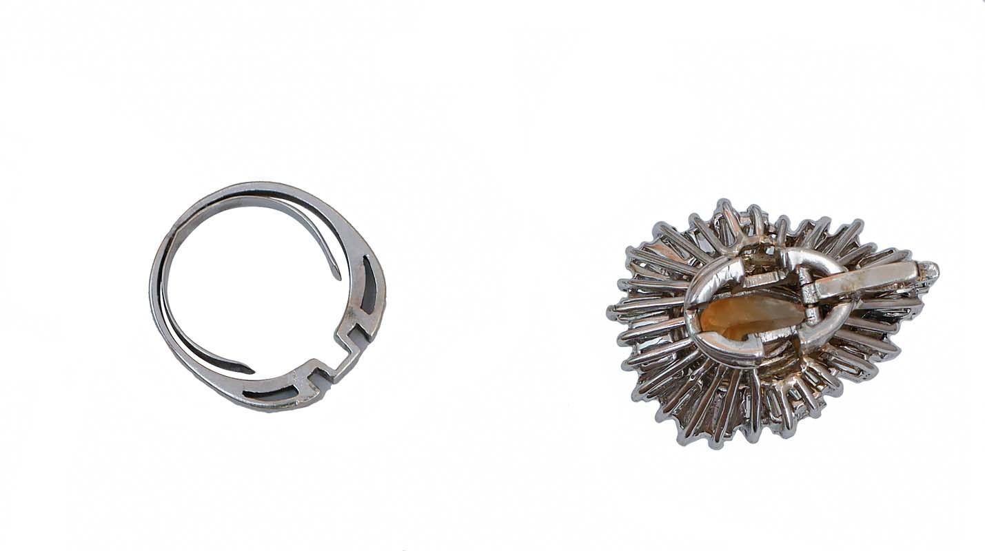 Mixed Cut Topaz, Diamonds, 14 Karat White Gold Ring / Pendant.