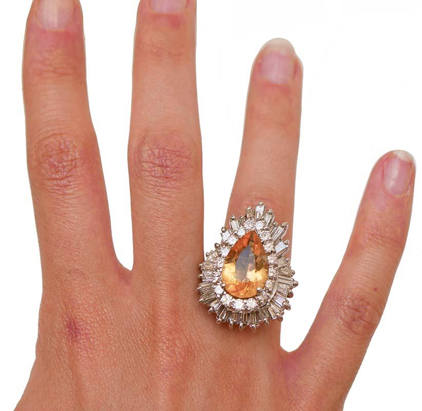 Women's Topaz, Diamonds, 14 Karat White Gold Ring / Pendant.