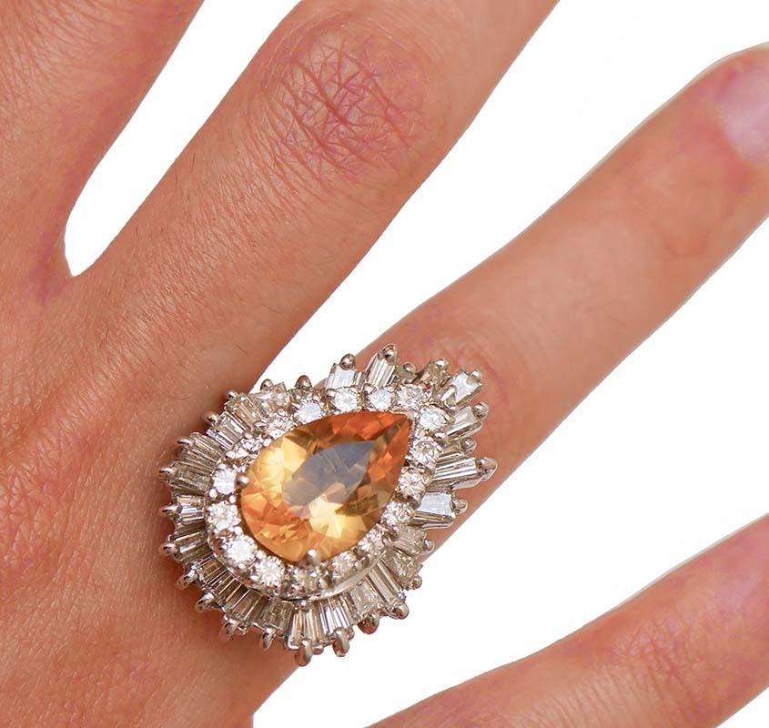 Topaz, Diamonds, 14 Karat White Gold Ring / Pendant. 1