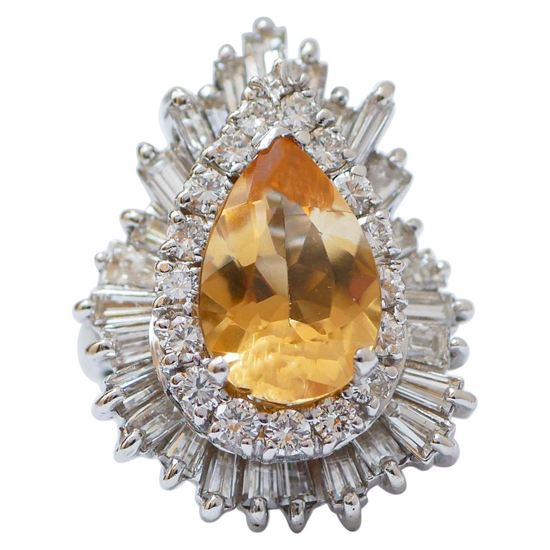 Topaz, Diamonds, 14 Karat White Gold Ring / Pendant. For Sale