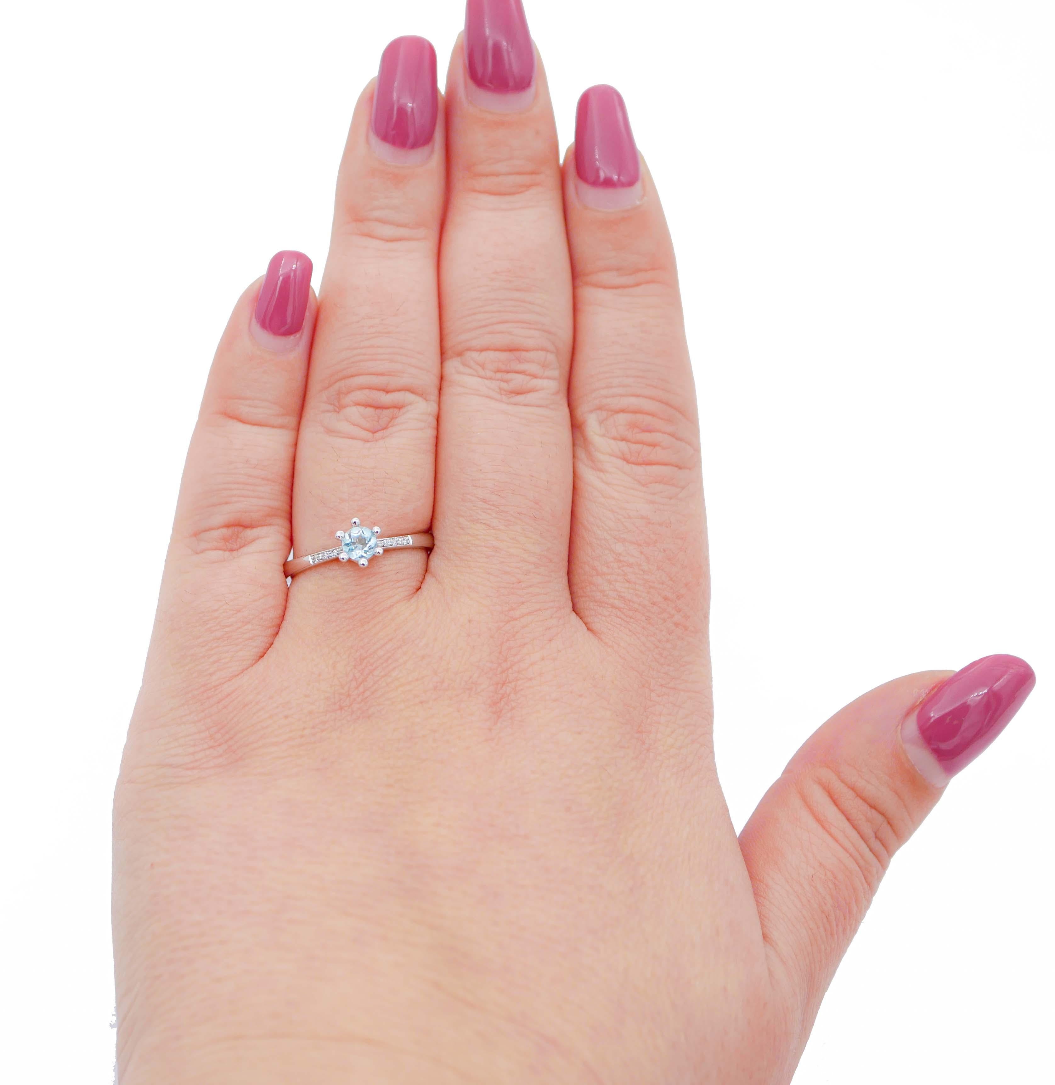 Topacio, Diamantes, Anillo Solitario de Oro Blanco de 18 Kilates Corte mixto en venta