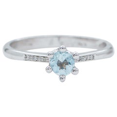 Topas, Diamanten, 18 Karat Weißgold Solitär-Ring