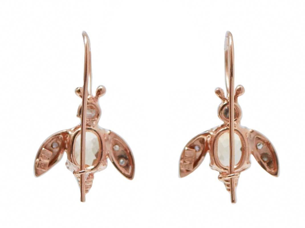 Retro Topaz, Diamonds, Rose Gold and Silver Fly Earrings.
