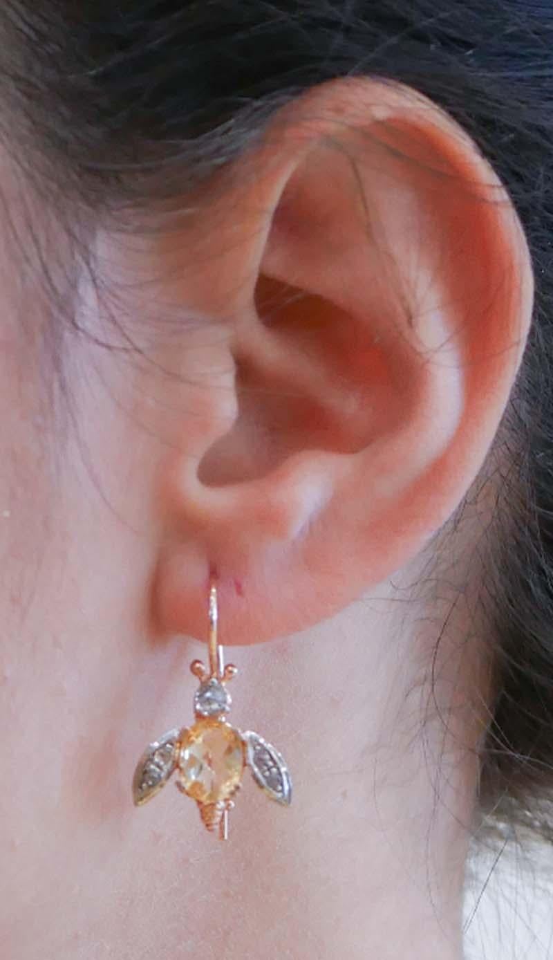 Topaz, Diamonds, Rose Gold and Silver Fly Earrings. In Good Condition In Marcianise, Marcianise (CE)