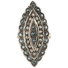 Vintage Topaz Diamonds Rose Gold and Silver Navette Shape Cocktail Ring