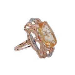 Topaz, Diamonds, Rose Gold and Silver Ring.