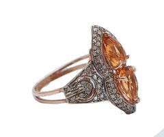 Topaz, Diamonds, Rose Gold and Silver Ring.