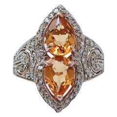 Topaz, Diamonds, Rose Gold and Silver Ring.