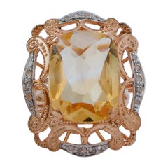 Topaz, Diamonds, Rose Gold and Silver Ring.