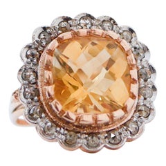Topaz, Diamonds, Rose Gold and Silver Ring.