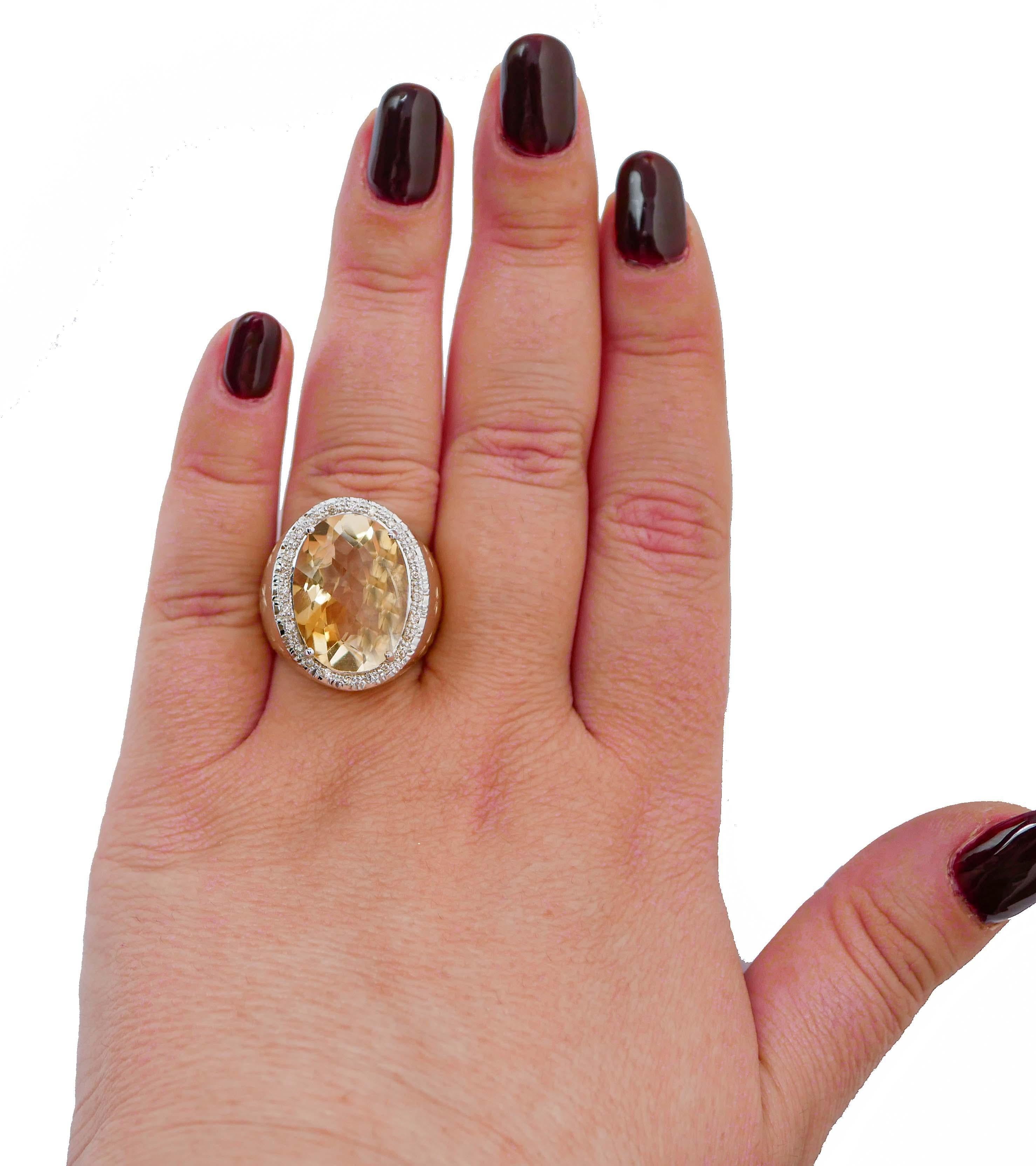 Mixed Cut Topaz, Diamonds, Rose Gold Ring. For Sale