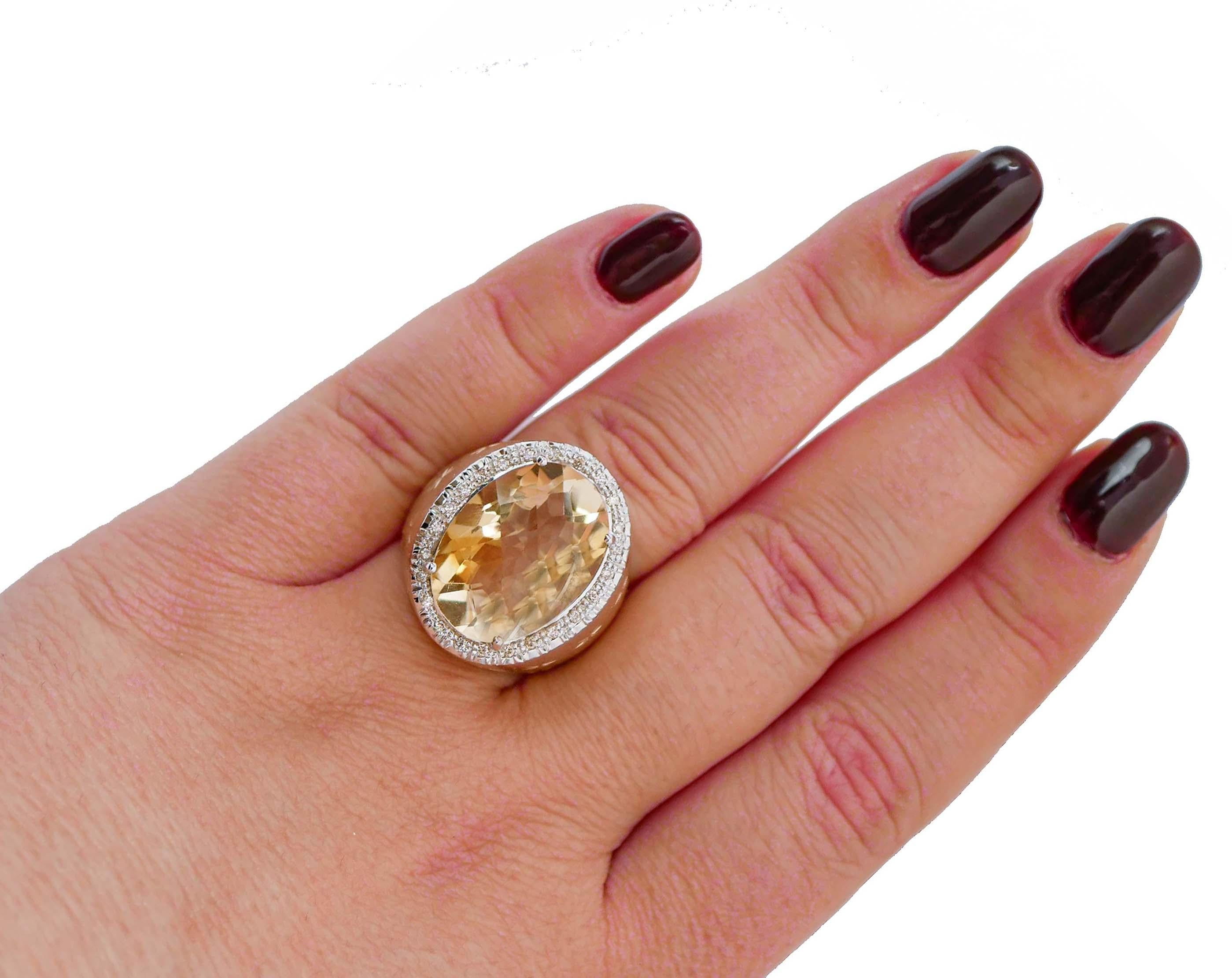 Topaz, Diamonds, Rose Gold Ring. In Good Condition In Marcianise, Marcianise (CE)
