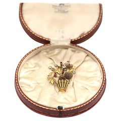 Topaz Diamonds Rubies Sapphires Flowers Basket Brooch Boxed, 1950