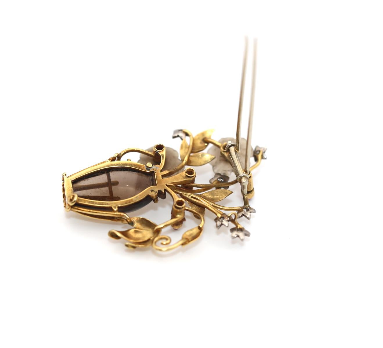 Topaz Diamonds Rubies Sapphires Flowers Basket Brooch Boxed, 1950 For Sale 1