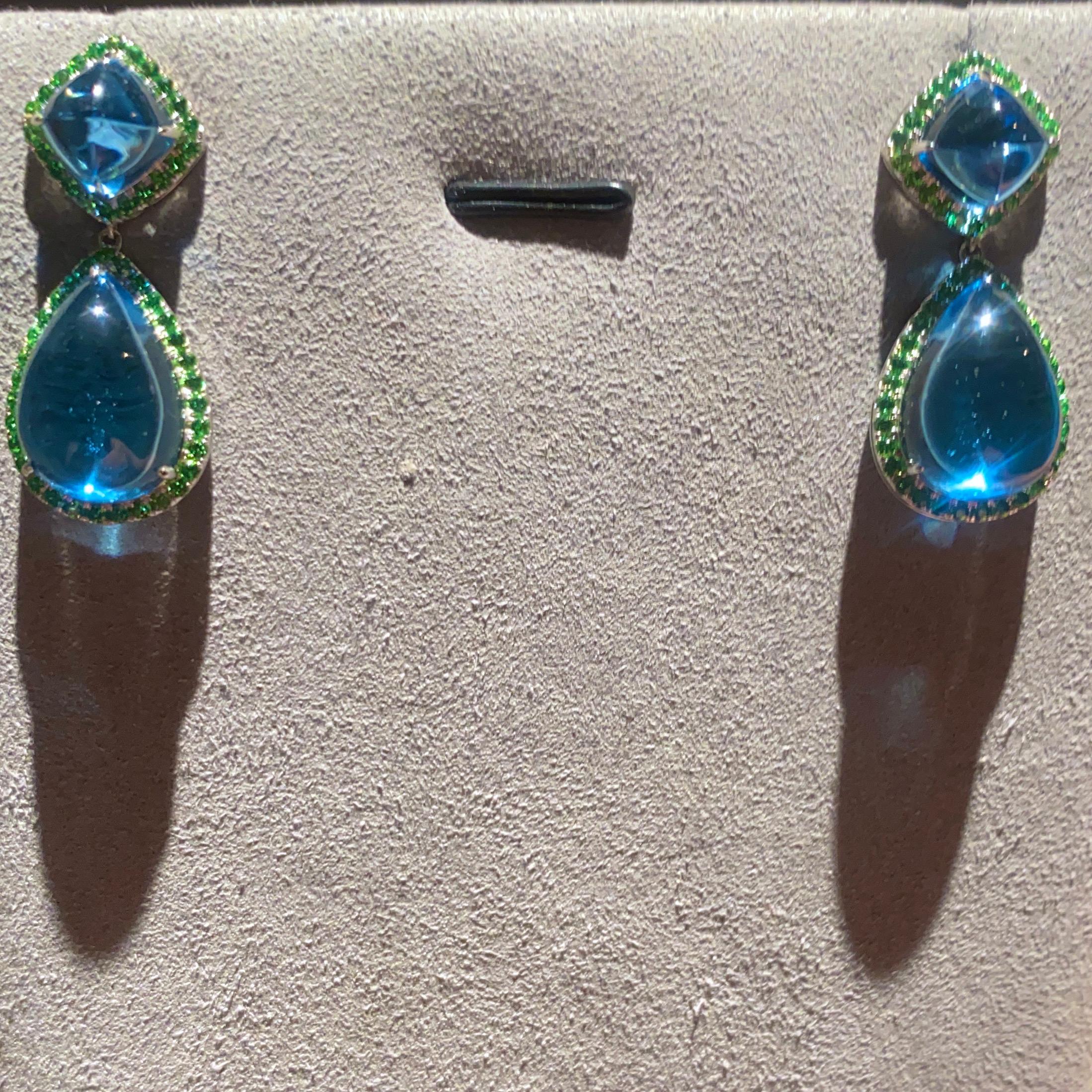 Eostre Topaz and Tsavorite Earring in 18K White Gold In New Condition For Sale In Melbourne, AU