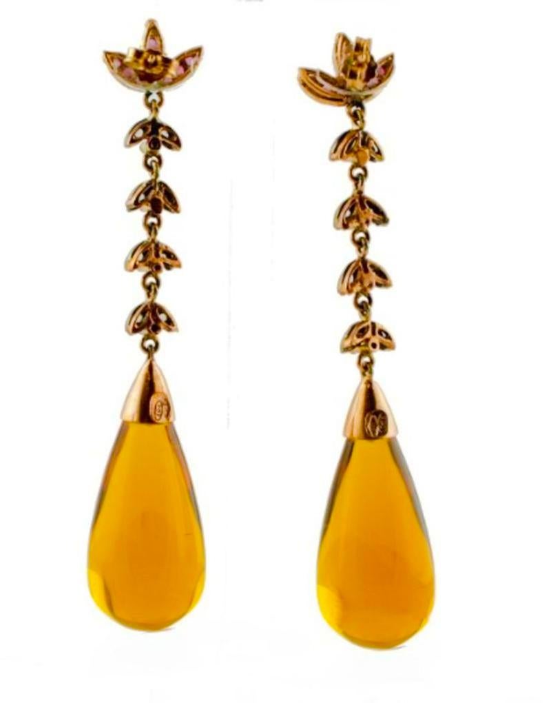Retro Topaz Drops, Diamonds, Rubies, 9 Karat Gold and Silver Vintage Dangle Earrings
