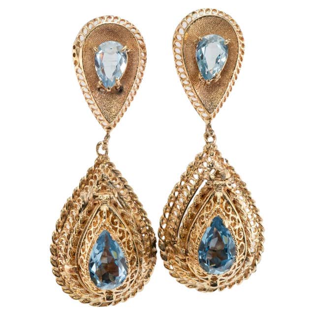Large Fancy Earrings Gold Vintage Jewelry Teardrop Torpedo Long Drop ...