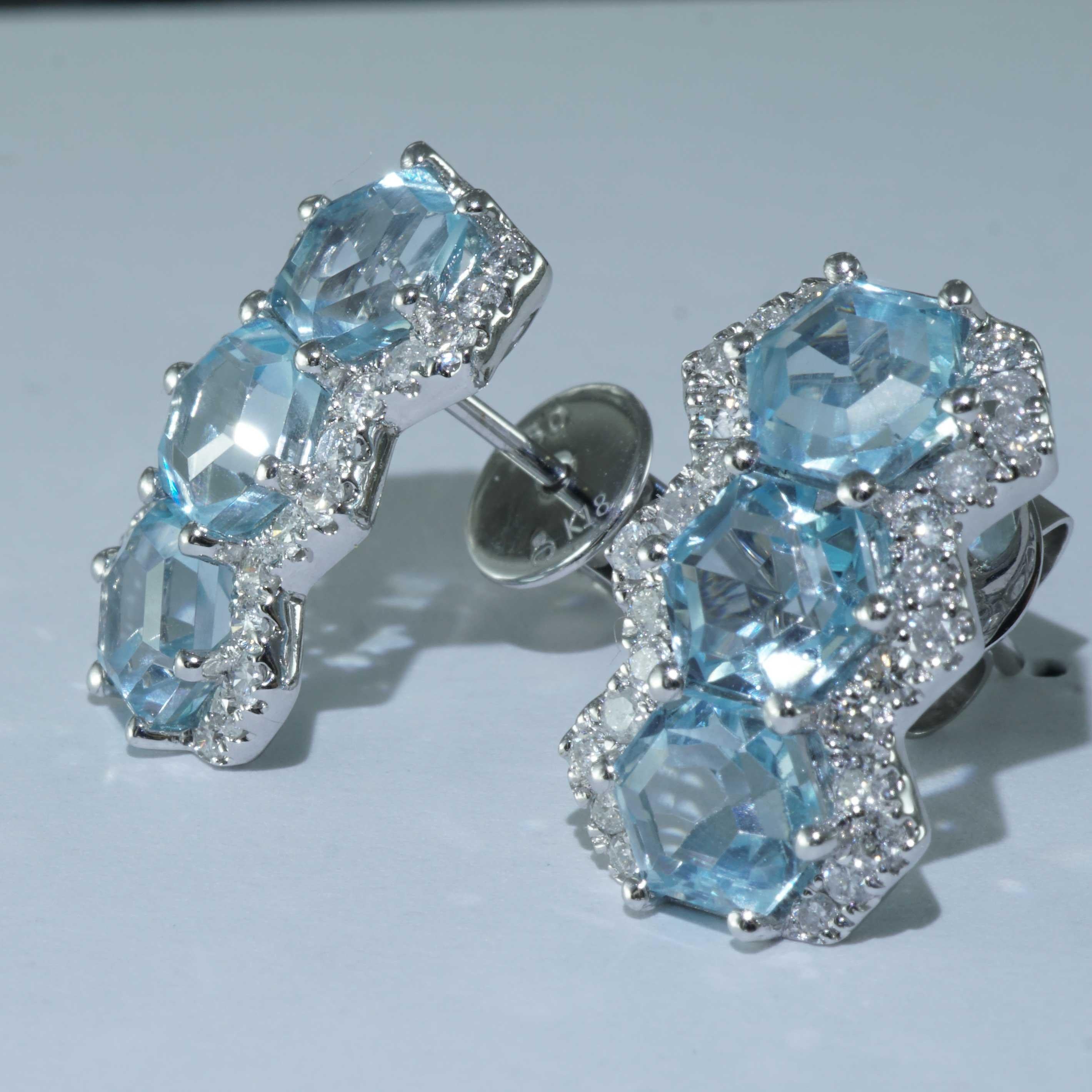 Topaz Earrings Diamonds 3.60 ct 0.50 ct brandnew hexagonal Cut sky-blue Color For Sale 6