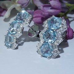 Pendientes Topacio Diamantes 3,60 ct 0,50 ct a estrenar Talla hexagonal Color azul cielo