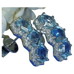 Topaz Earrings Diamonds 3.60 ct 0.50 ct brandnew hexagonal Cut sky-blue Color