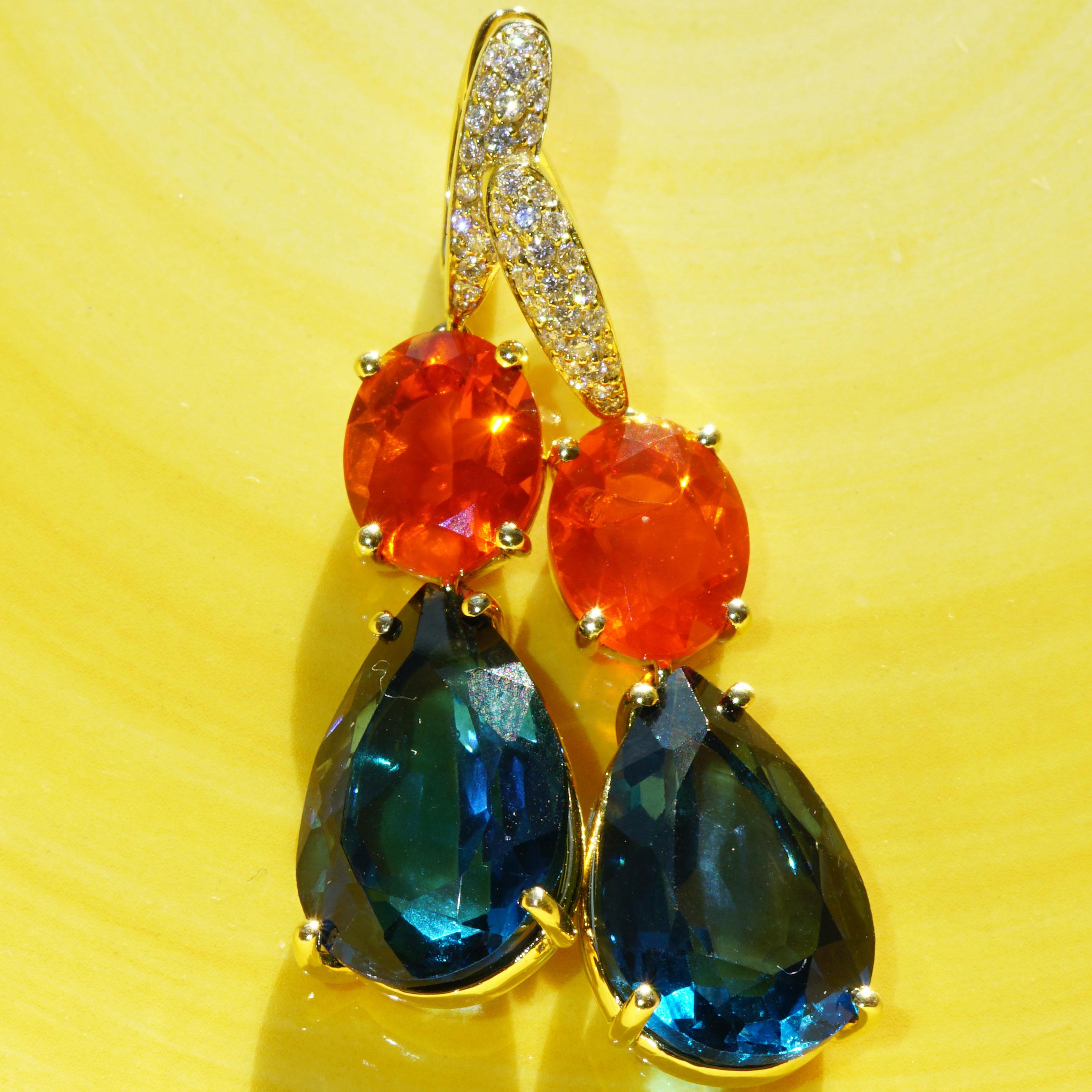 Topaz Fireopal Brilliant Earrings Quality Ear Jewellery Wow Colors 18 kt Italy For Sale 3