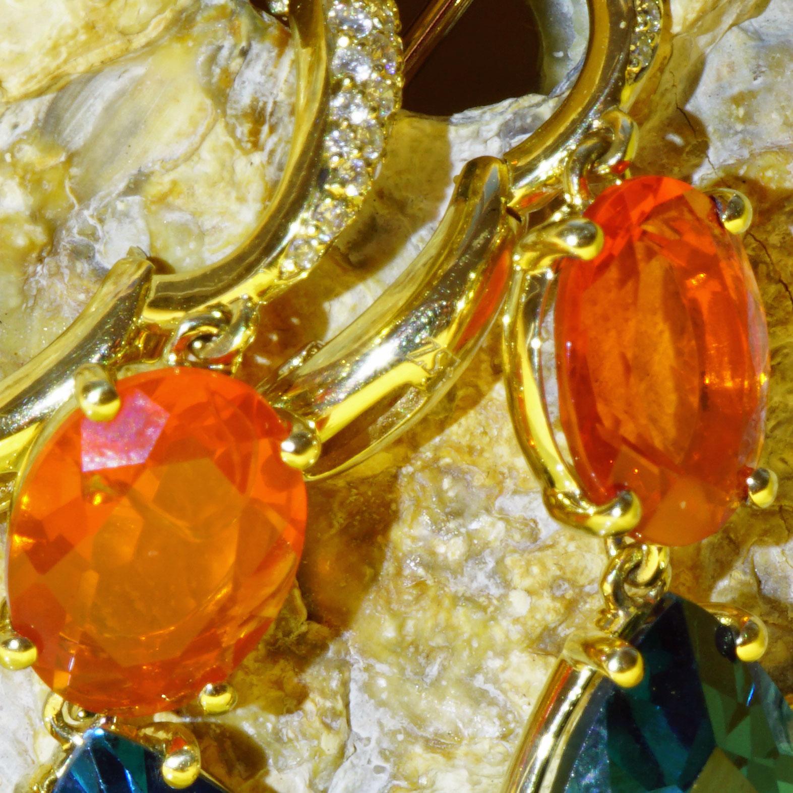 Topaz Fireopal Brilliant Earrings Quality Ear Jewellery Wow Colors 18 kt Italy For Sale 4