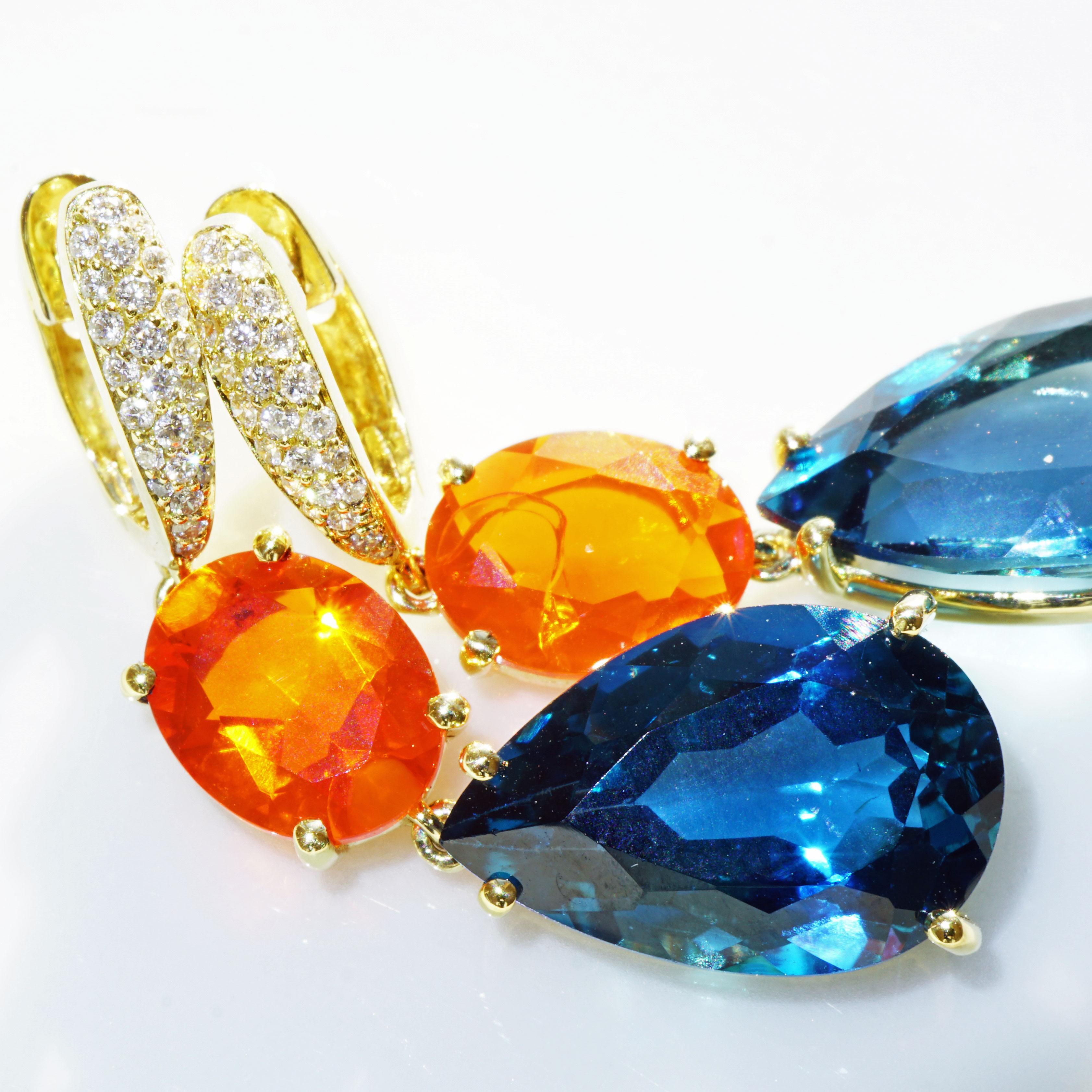 Brilliant Cut Topaz Fireopal Brilliant Earrings Quality Ear Jewellery Wow Colors 18 kt Italy For Sale