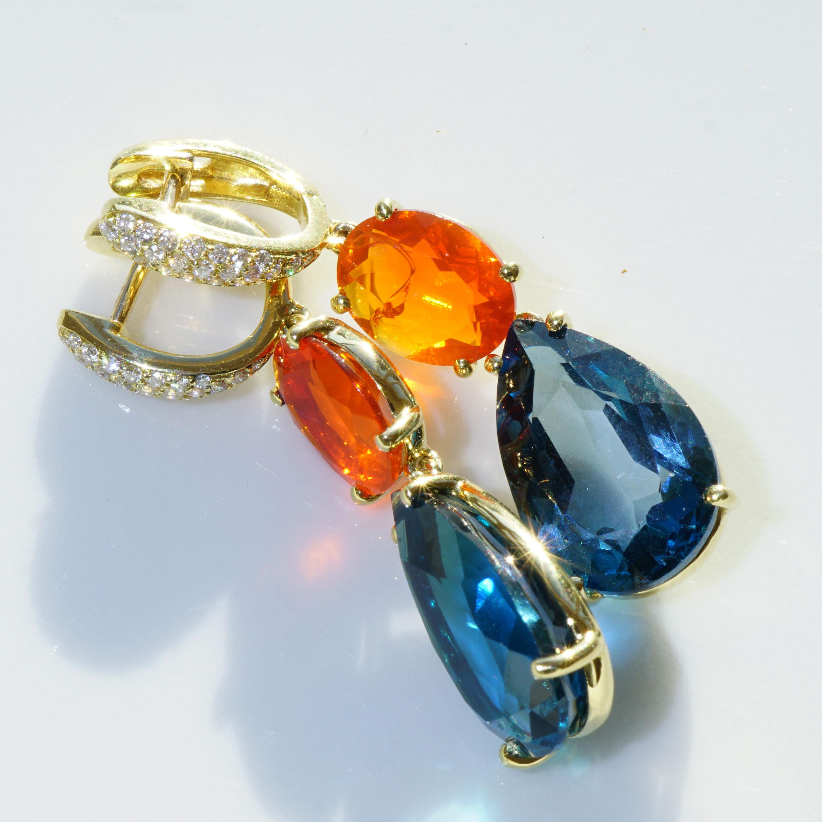 Women's Topaz Fireopal Brilliant Earrings Quality Ear Jewellery Wow Colors 18 kt Italy For Sale