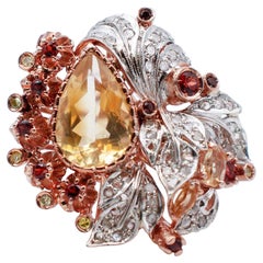 Vintage Topaz, Garnets, Diamonds, 14 Karat Rose Gold and Silver Retrò Ring