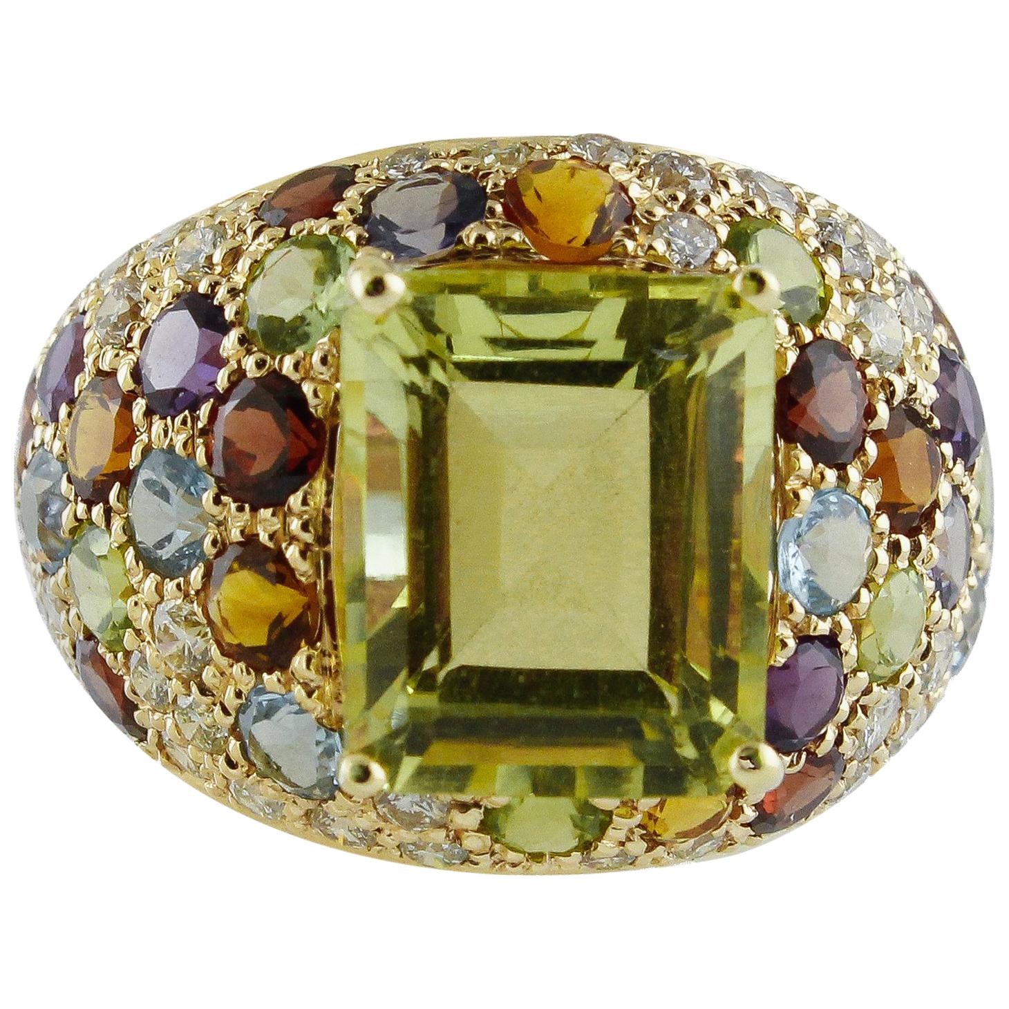 Topaz Garnets Peridots Iolite Amethysts Diamonds Rose Gold Ring