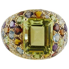 Vintage Topaz Garnets Peridots Iolite Amethysts Diamonds Rose Gold Ring