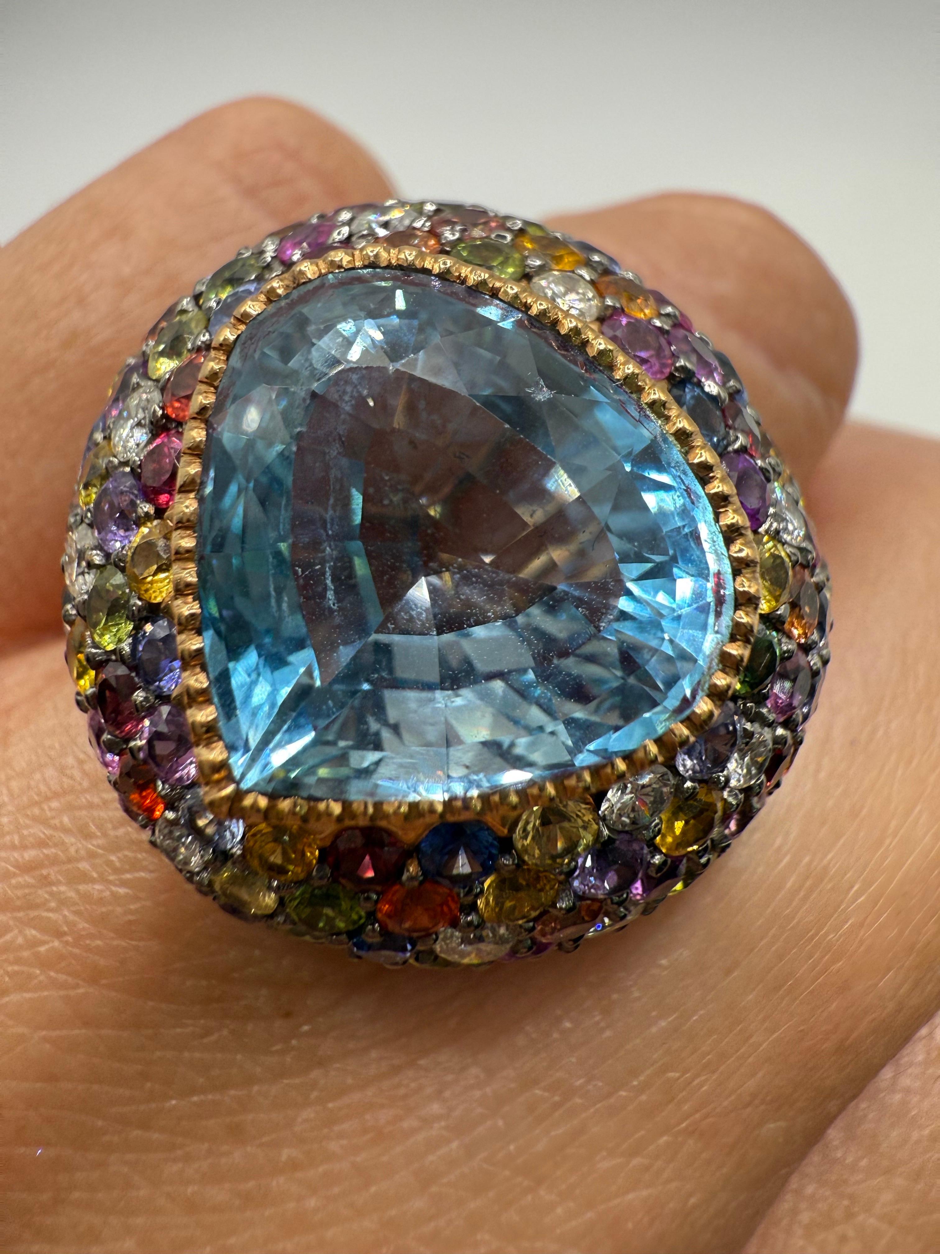 Taille poire Bague cocktail Topaze Pierre précieuse Or jaune 18KT en vente