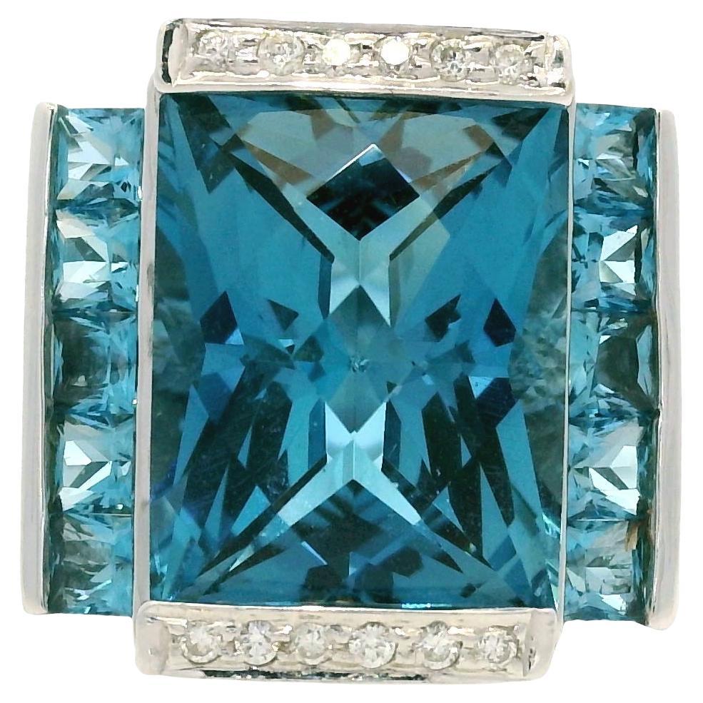 Topaz Gemstone & Round Diamond 18-Karat Cocktail Ring In Stock