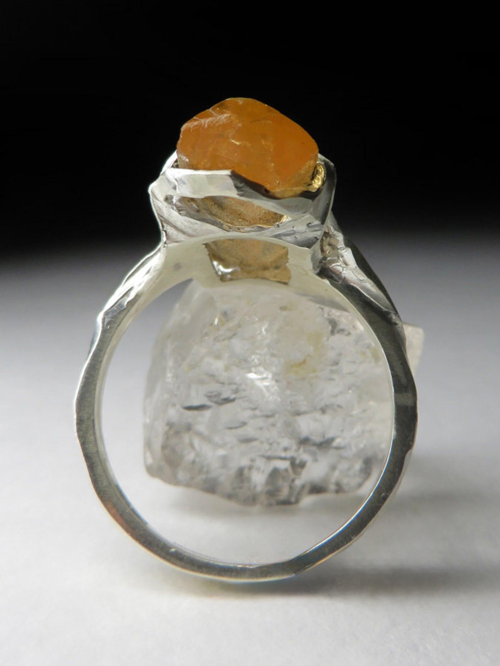 Anello d'argento Topazio Imperiale Grande Gemma di Cristallo Giallo Topazio Naturale in vendita 5