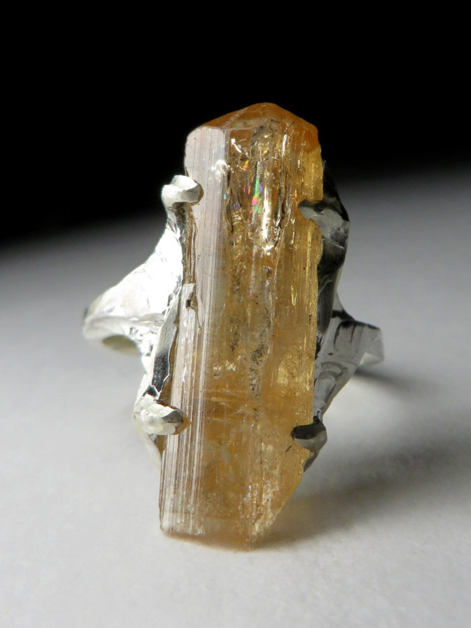 Taglio misto Anello d'argento Topazio Imperiale Grande Gemma di Cristallo Giallo Topazio Naturale in vendita