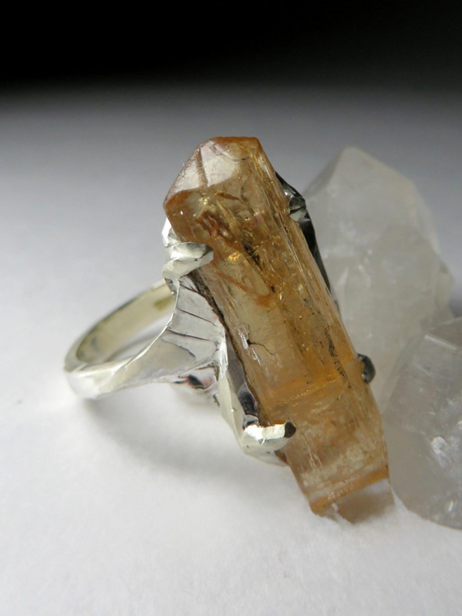 Anello d'argento Topazio Imperiale Grande Gemma di Cristallo Giallo Topazio Naturale in vendita 1