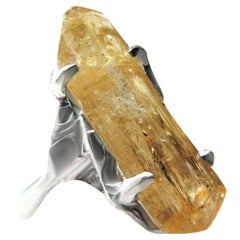 Topaz Imperial Silver Ring Big Natural Yellow Topaz Crystal Gemstone