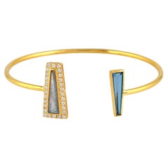 Topaz & Labrodrite Starburst Bangle With Pave Diamonds Made In 18k Yellow Gold