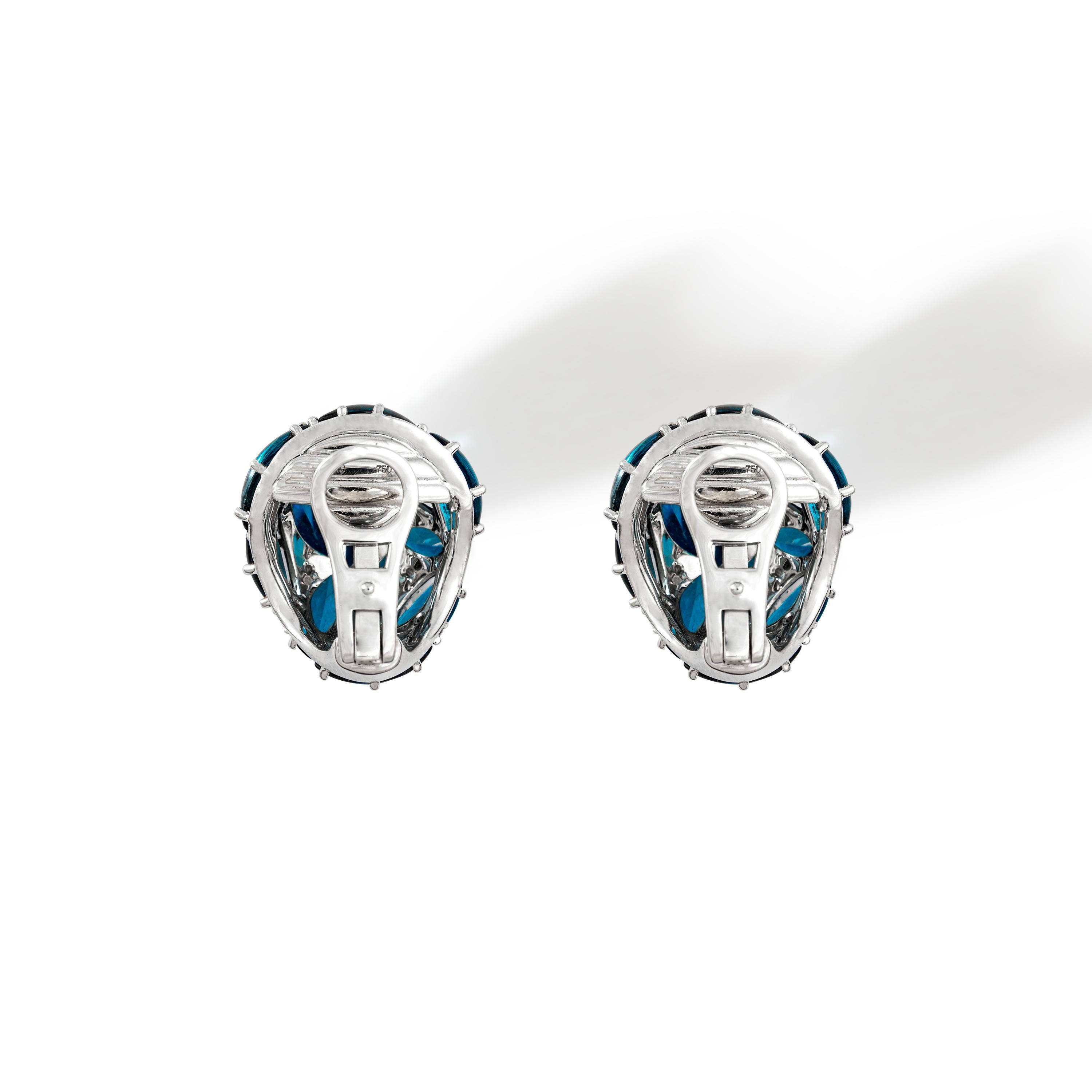 Aesthetic Movement Topaz London Blue and Diamond White Gold Ear Clips