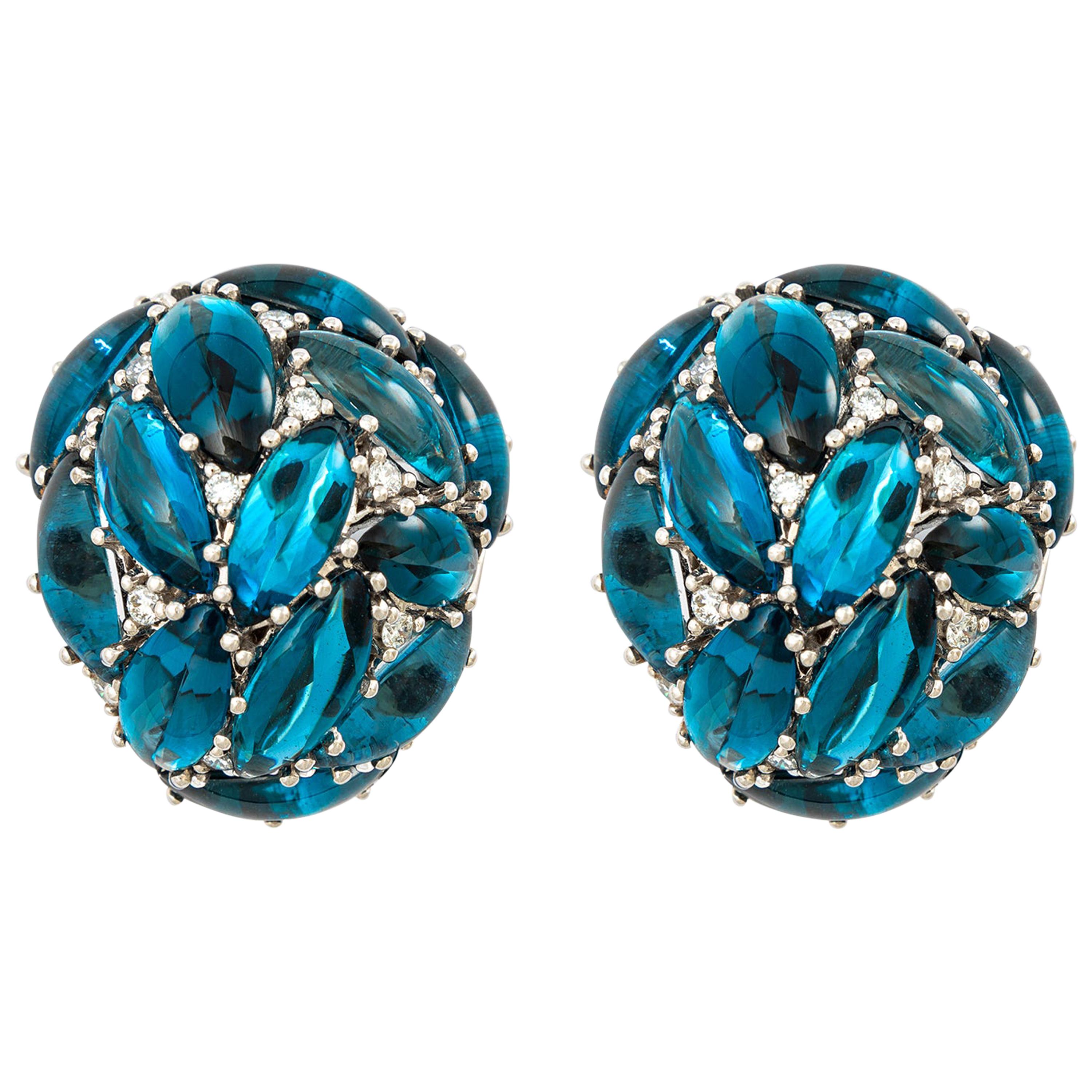 Topaz London Blue and Diamond White Gold Ear Clips