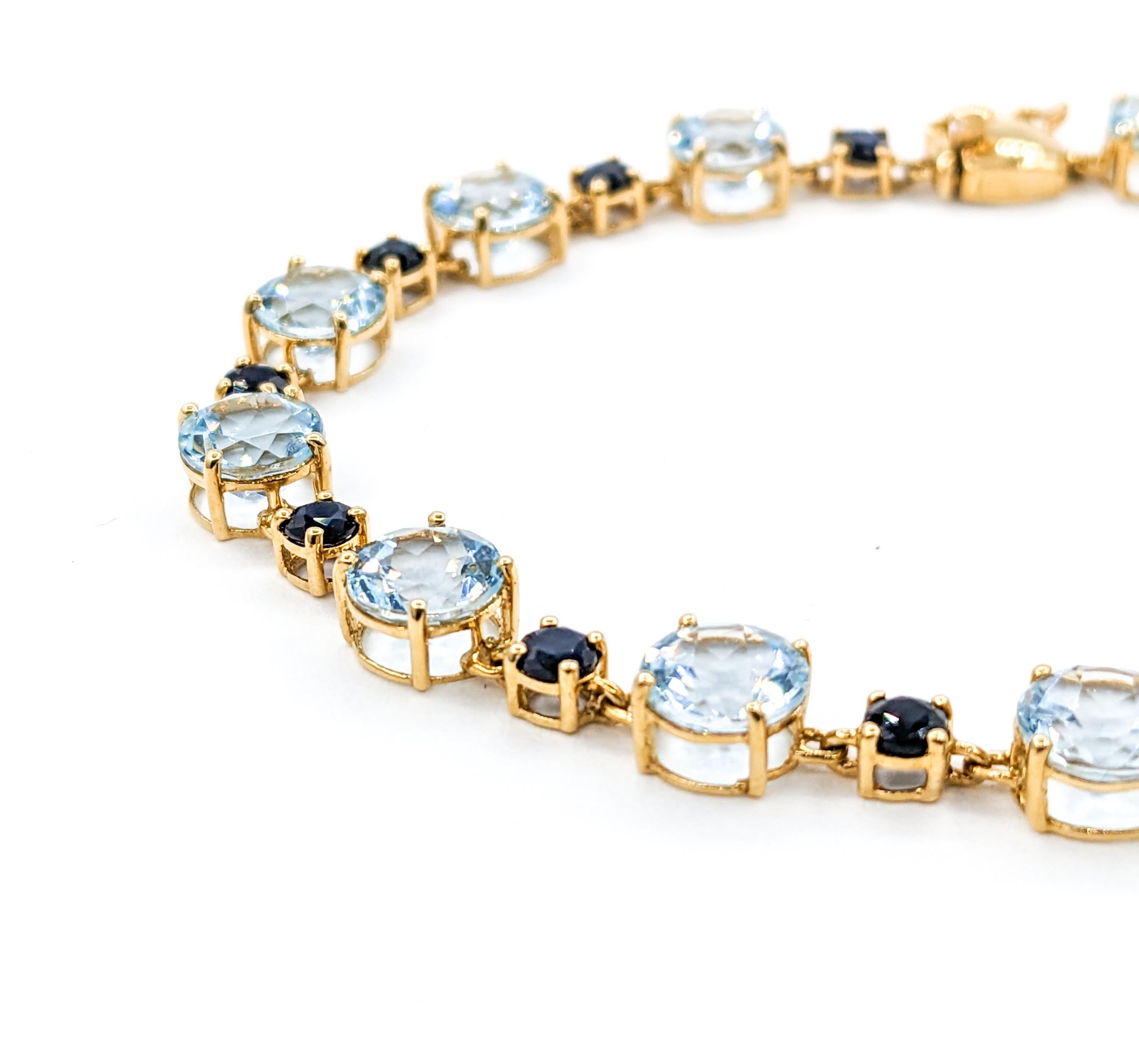 Modern Topaz & Midnight Sapphire Gemstone bracelet Yellow Gold 